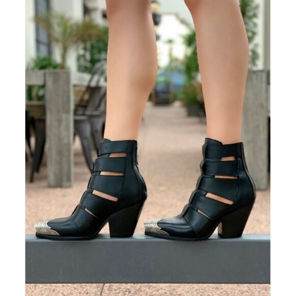FREE PEOPLE Boots Brayden Washed Black Leather Fisherman Booties EU 38.5 US 8 - Picture 1 of 7